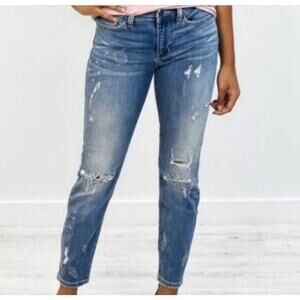 Judy Blue Distressed Medium Blue Slim Straight Jeans